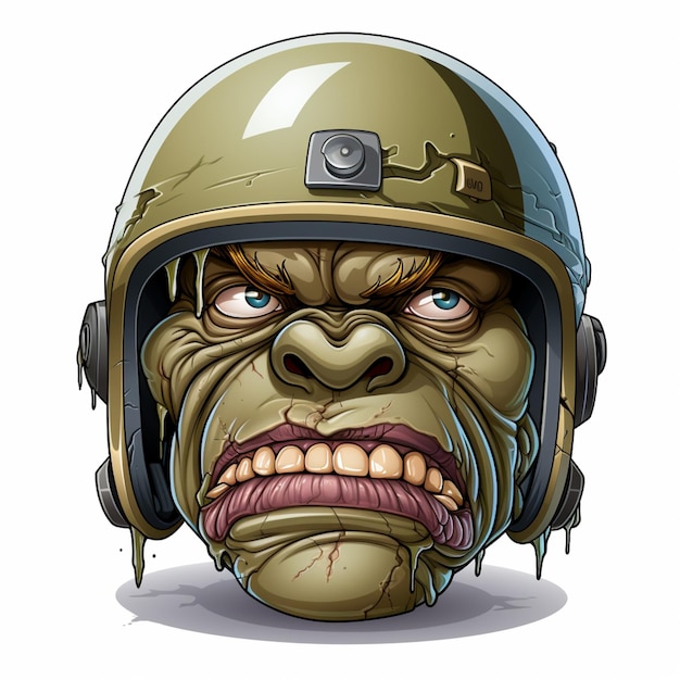 cartoon illustratie van een zombie soldaat met een helm en een gezicht generatieve ai