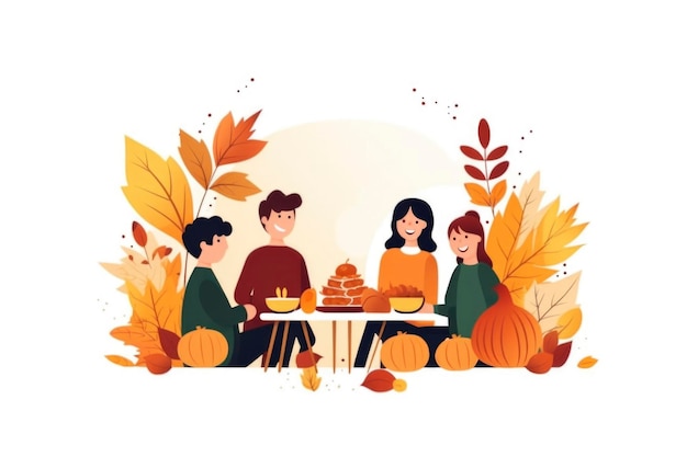 cartoon illustratie van familie vieren in Thanksgiving