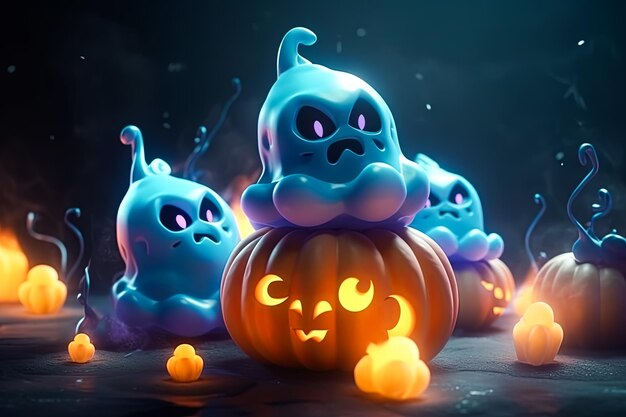 cartoon illustratie van mooie Halloween pompoenen geesten met schattig gezicht Halloween concept