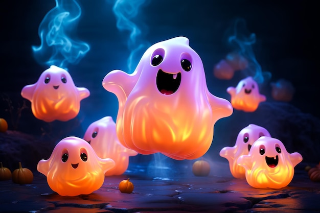 cartoon illustratie van mooie Halloween pompoenen geesten met schattig gezicht Halloween concept