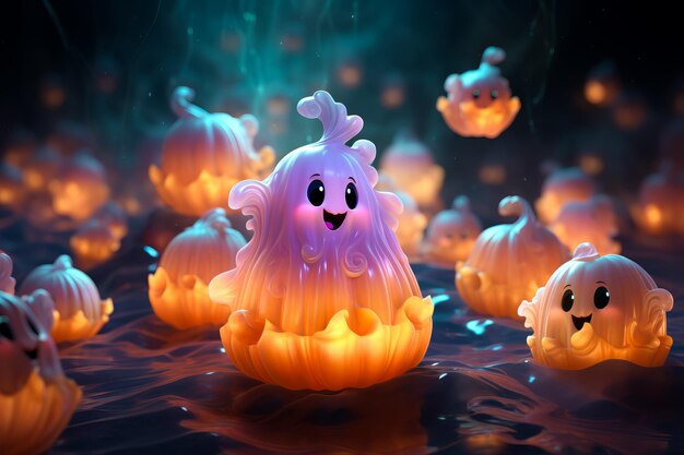 cartoon illustratie van mooie Halloween pompoenen geesten met schattig gezicht Halloween concept