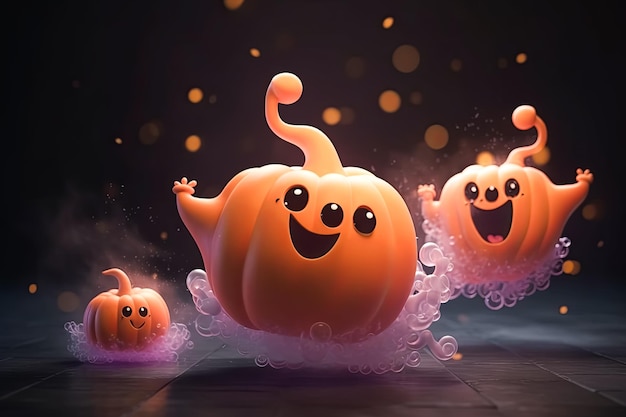 cartoon illustratie van mooie Halloween pompoenen met schattige gezichten Halloween concept