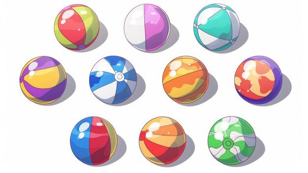 Foto cartoon-illustratie van strandballen kleurrijke speelgoed rubberen opblaasbare bollen springballonnen voor zomeractiviteiten