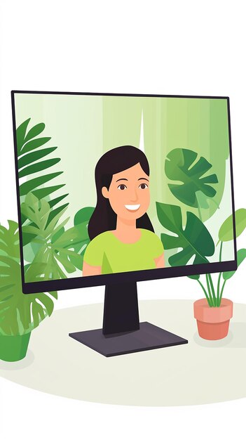 Foto cartoon illustratie videoconferentie vrouw thuis
