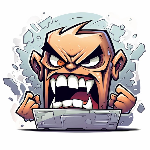 cartoon illustration of a angry man with a keyboard in his hands generative ai