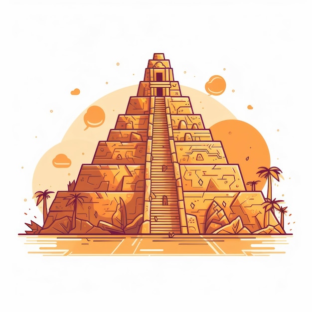 Foto un'illustrazione cartoon di una piramide azteca