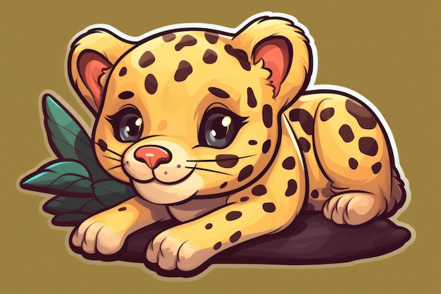 A cartoon illustration of a baby jaguar