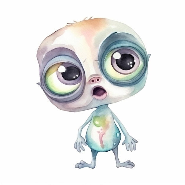 A cartoon illustration of a baby monster with big eyes.