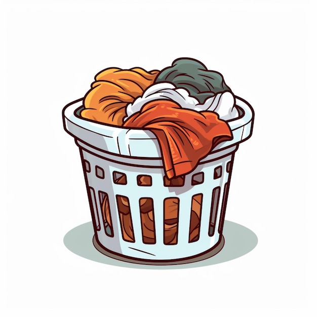 Foto un'illustrazione di cartone animato di un cesto di vestiti con un ai generativo di tessuto