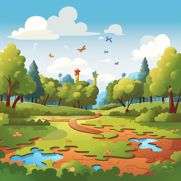 Photo cartoon illustration of a beautiful park