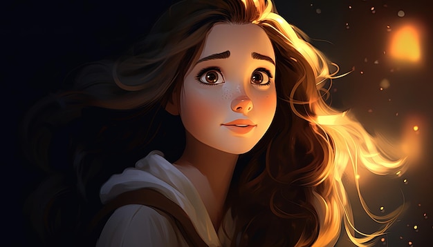Cartoon illustration of a beautiful young fantasy girl concept digital art wallpaper background