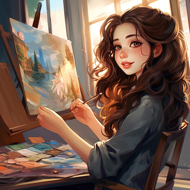 Cartoon illustration of a beautiful young fantasy girl concept digital art wallpaper background