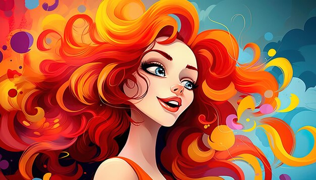 Cartoon illustration of a beautiful young fantasy girl concept digital art wallpaper background