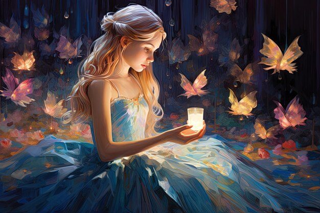 Cartoon illustration of a beautiful young fantasy girl concept digital art wallpaper background