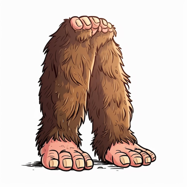 Cartoon illustration of a bigfoot standing with its hands on its feet generative ai