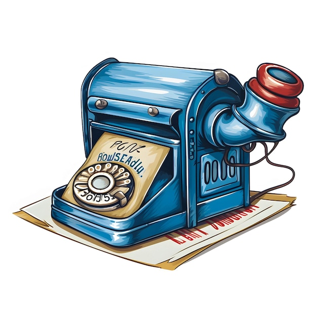 Foto illustrazione cartoon di una casella di posta blu con un telefono in cima ai generativa