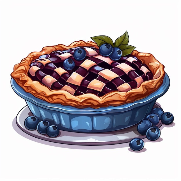 a cartoon illustration of a blueberry pie with fresh blueberries generative ai