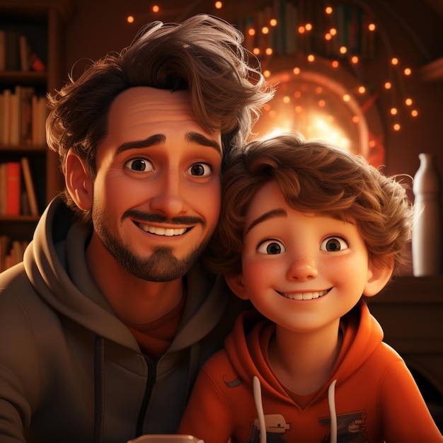 Photo a cartoon illustration of a boy and his father