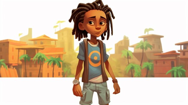 Cartoon illustration of a boy with dreadlocks and a backpack AI Generative