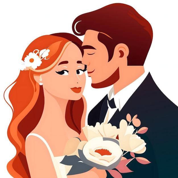 a cartoon illustration of a bride and groom