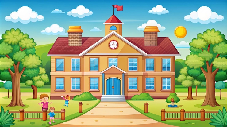 Photo a cartoon illustration of a building with a clock on the front
