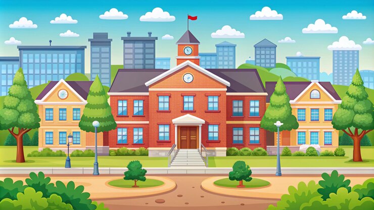 Photo a cartoon illustration of a building with a clock tower in the background