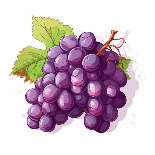 a cartoon illustration of a bunch of grapes with leaves generative ai