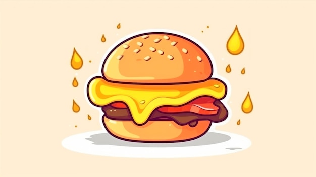 A cartoon illustration of a burger with cheese and bacon on it