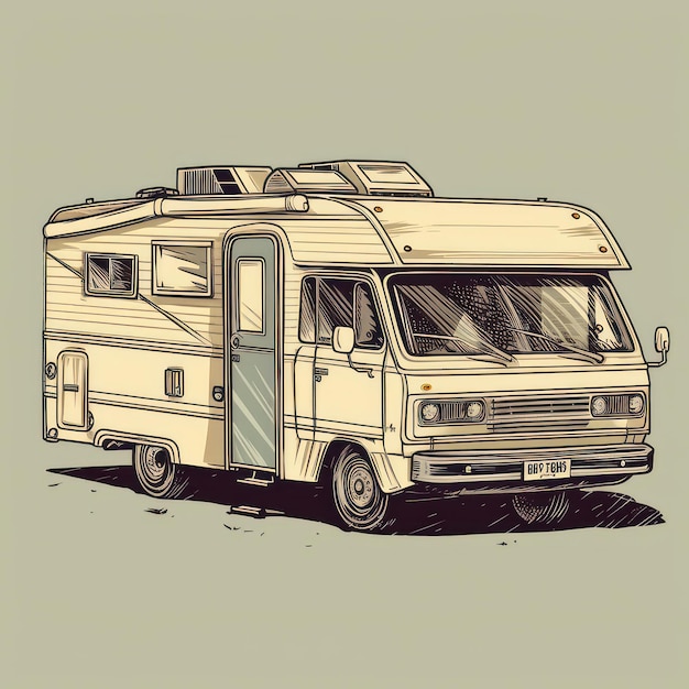 A cartoon illustration of a camper van