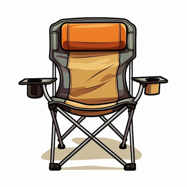 a cartoon illustration of a camping chair with a cup holder generative ai