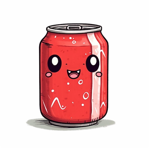 Photo cartoon illustration of a can of soda with a face drawn on it generative ai