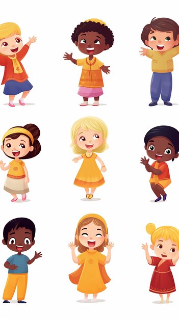 Photo cartoon illustration cartoon happy multicultural character