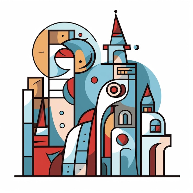 a cartoon illustration of a castle with a tower and a clock generative ai