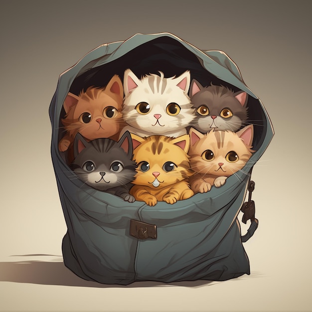 cartoon illustration of Cat in a bag