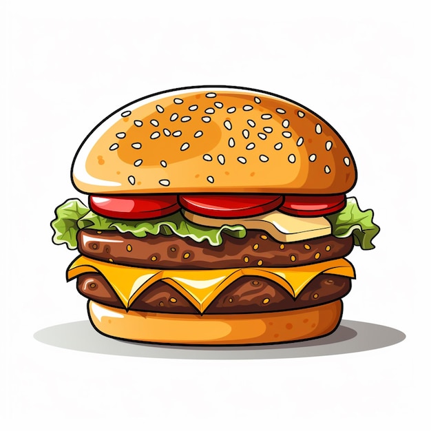 cartoon illustration of a cheeseburger with lettuce and tomato generative ai