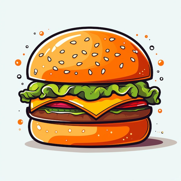 cartoon illustration of a cheeseburger with lettuce and tomato generative ai