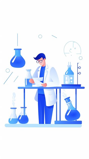 Photo cartoon illustration chemistry scientist with science