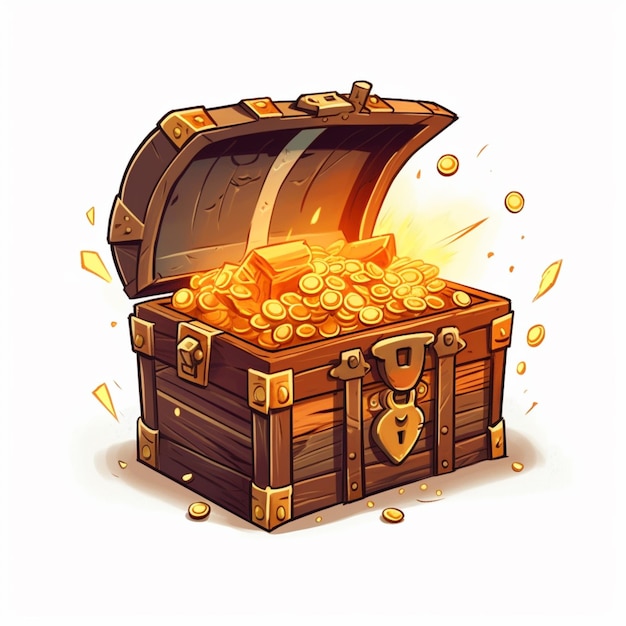 Cartoon illustration of a chest full of gold coins generative ai