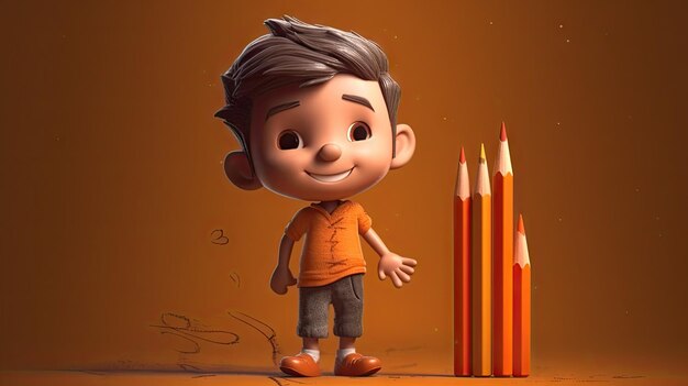 만화를 그리기 위해 연필을 들고 있는 아이의 만화 그림