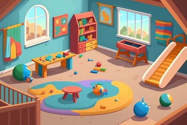 Photo cartoon illustration children39s playroom interior ai generative