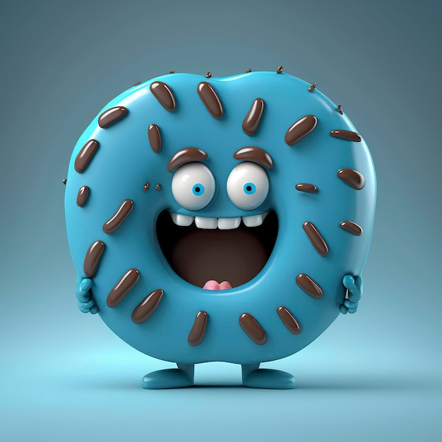 Photo cartoon illustration chocolate blue donut ai generative