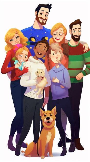 Фото Иллюстрация мультфильма рождественский семейный портрет счастливый