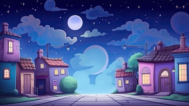 cartoon illustration of city in night day