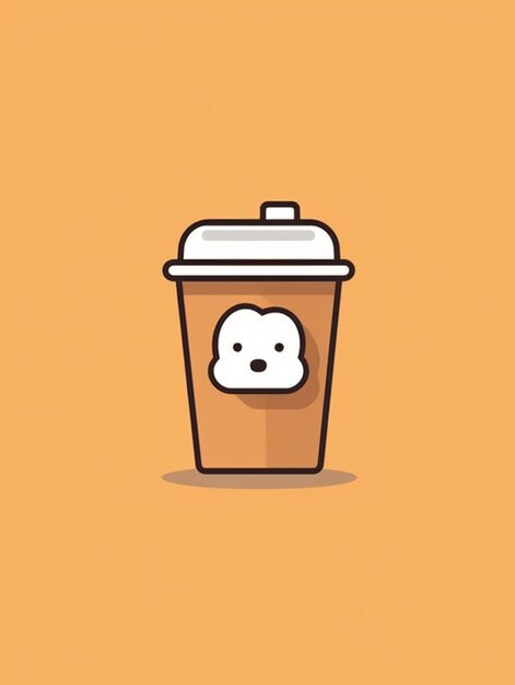 A cartoon illustration of a coffee cup with a face on it.