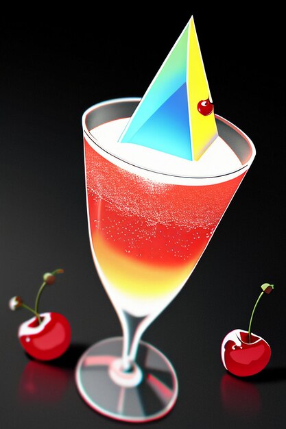 Photo cartoon illustration of a colorful cocktail drink in abstract anime style