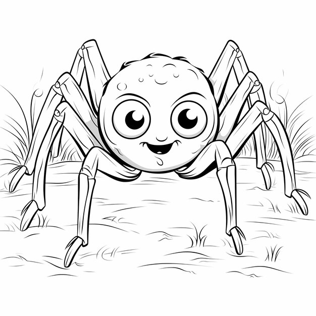 Photo cartoon illustration coloring book page friendly and cute big spider