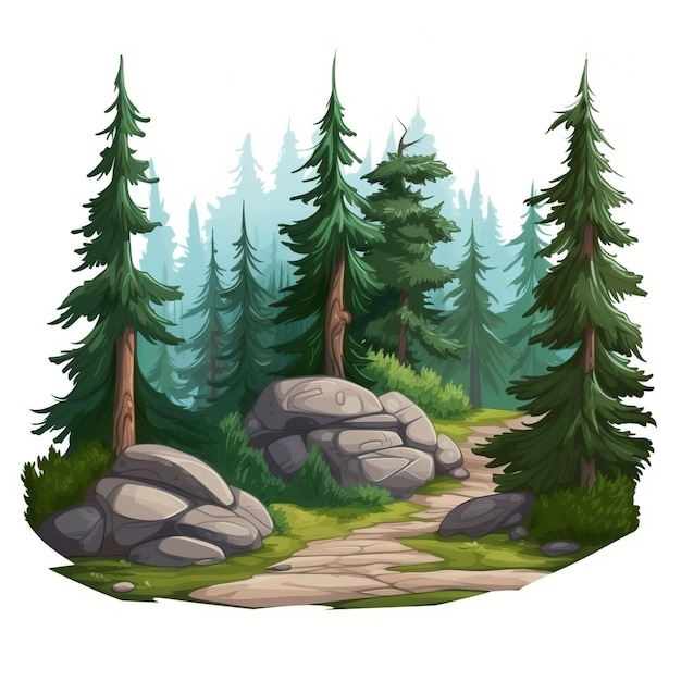 Cartoon illustration of a coniferous forest