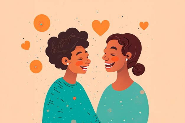 Cartoon illustration of a couple of women in love