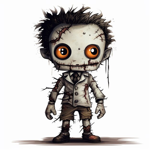 Cartoon illustration of a creepy looking zombie with a spiky head generative ai