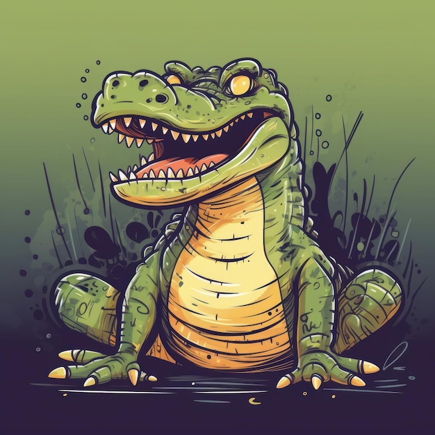 A cartoon illustration of a crocodile